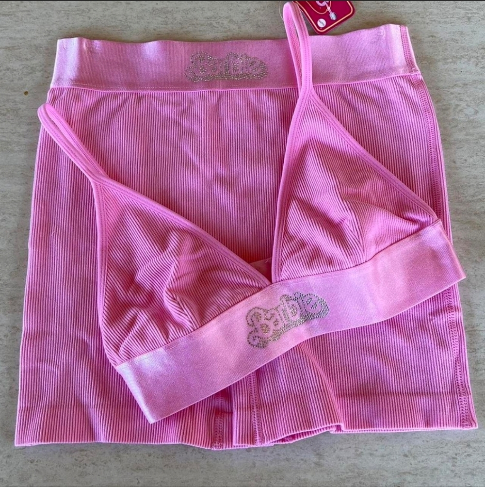 New Barbie The Movie Bralette & Biker Shorts Set Size Medium Barbie Bra & Shorts